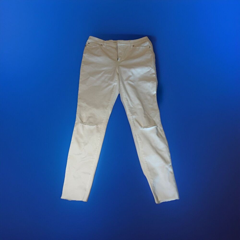 INC Denim Mid Rise Skinny Jeans White Distressed Womens 12/31